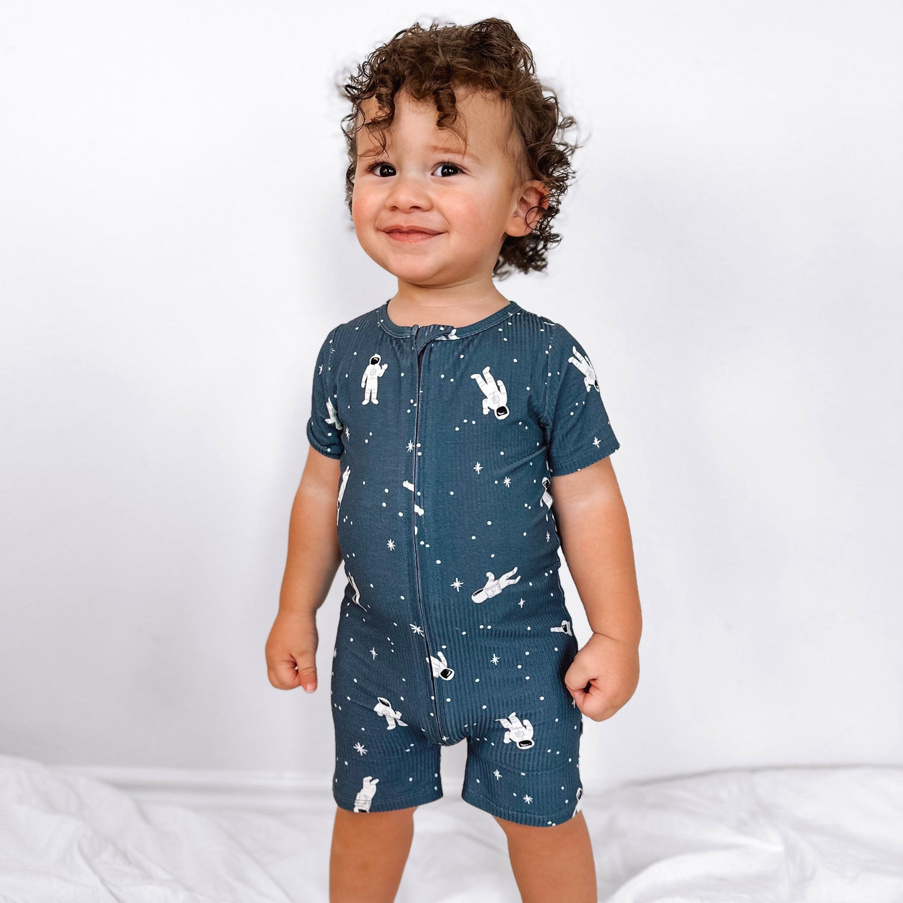 Astronauts Small Ribbed Summer Zip Romper