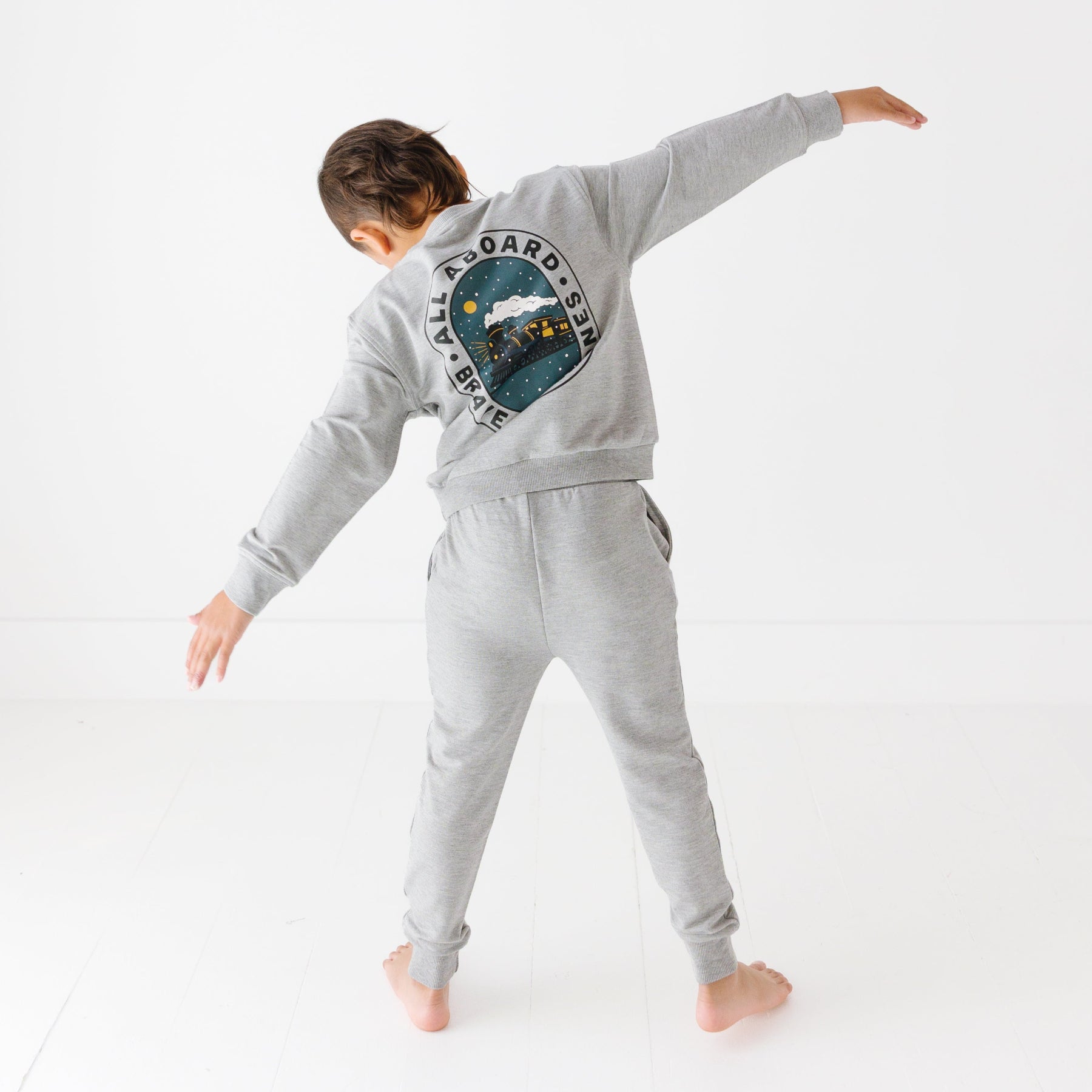 All Aboard Train Dark Heather Gray Bamboo French Terry Pullover & Jogger Set